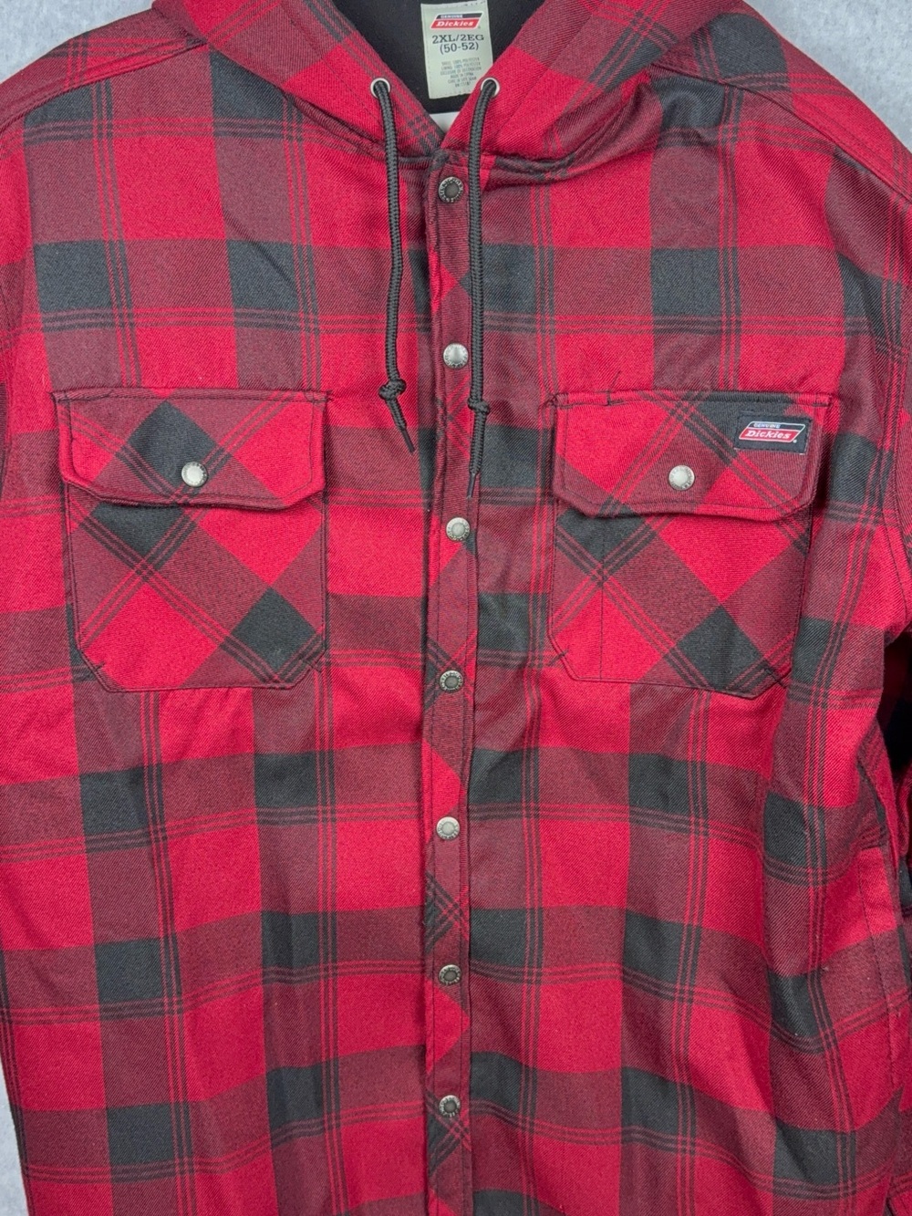 Dickies Hooded Flannel Jacket Shirt Red Black Plaid 2XL Sherpa Lined
